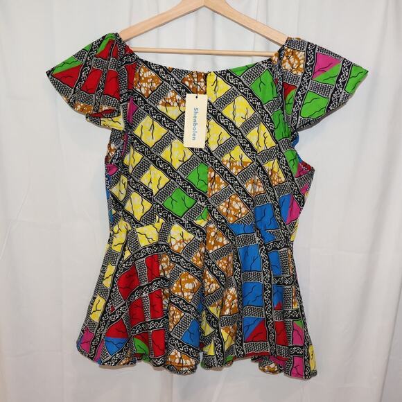 NWT Shenbolen Size 2X Multicolor Top Flared Sleeves Round Neck Zipper - Picture 7 of 14